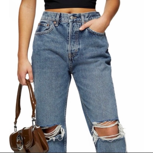 TOPSHOP Mid Rise Ripped Dad Jeans - Blue see description - Picture 4 of 8